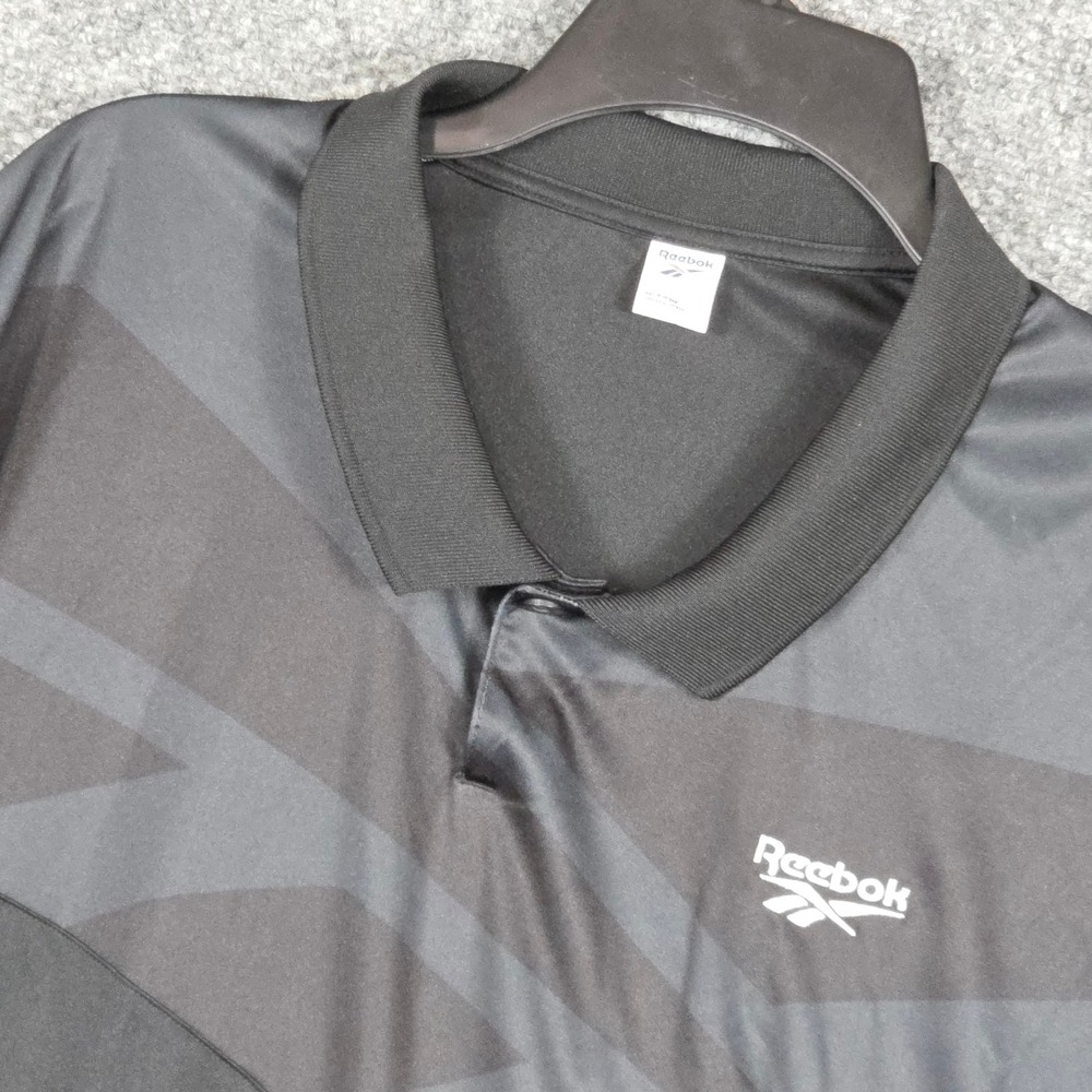 Reebok Mens 2XL Long Sleeve Polo Shirt Black Vector Graphic Performance